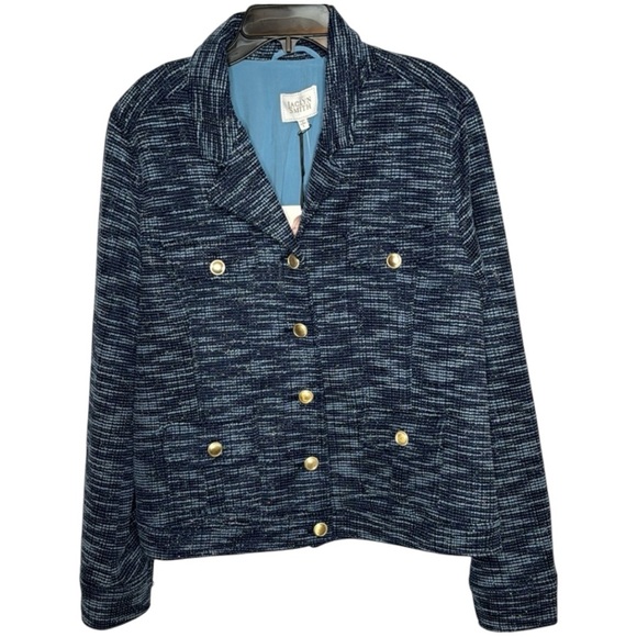 Jaclyn Smith Jackets & Blazers - Jaclyn Smith‎ Blazer, Knit Jacket, Blue with Shimmer, NWT in Size L